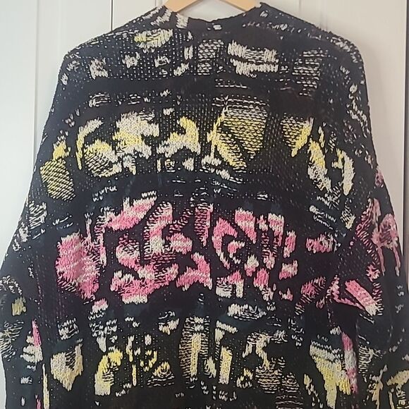 Free People Think Twice Printed Cardigan Black Pink Green Yellow Size M - Picture 8 of 13